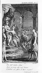 Illustratie van Sémiramis, opera door Antonio Salieri (1750 - 1825). Libretto door Pierre Metastase (of Pietro Metastasio). Act I, sc. III.