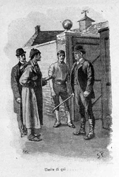 Illustratie van het boek Sherlock Holmes. Eind 19e eeuw.