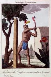 Indiaan uit Louisiana legt een eed af - gravure