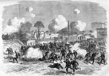 De Commune van Parijs in 1871. Verdediging van Porte Maillot door de federes (communards).