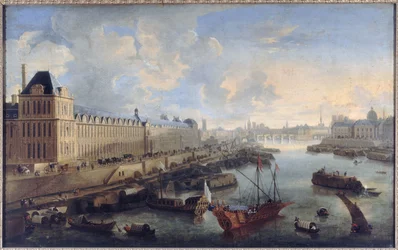 De Grote Galerie van het Louvre, de Pont-Neuf, de Citadel, het college van de Quatre-Nations, circa 1670, op de Seine de koninklijke galei, huidige 1e en 6e arrondissementen, tussen 1670 en 1685