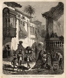 La casa de la Merced (nu Mercy Street) in Saint Augustine, de oudste stad in de Verenigde Staten (Verenigde Staten), gesticht door de Spanjaarden in 1565; hoofdstraat van de stad, klein en dichtbevolkt, met verschillende dieren en een bijzondere mix van ve