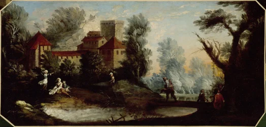 Landschap met versterkt kasteel. Tussen 1701 en 1800