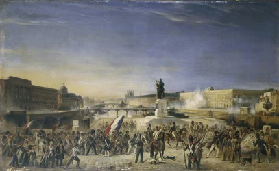 De aanval op het Louvre, 29 juli 1830, gezien vanaf Pont-Neuf, in 1830