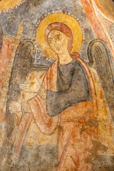 Madonna met kind tussen de aartsengelen, detail van de rechter aartsengel