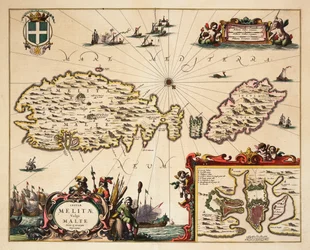 Kaart van Malta en Gozo, ca. 1650