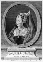 Marie van Bourgondië, dochter van Karel de Stoute en vrouw van Maximiliaan van Oostenrijk. Gravure uit de 19e eeuw.