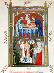 Martelaarschap van Sint-Denis, chromolithografie volgens documenten uit de 15e eeuw