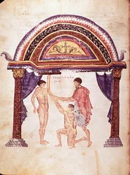 Geneeskunde: reductie van een ontwrichte elleboog, patiënt wordt opgehangen aan de arm (manuscript)
