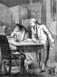 Nicholson en Carlisle ontleden water door de batterij van Volta, Londen 2 mei 1800