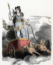 Noorse Mythologie: Frigga - Noordse mythologie: de godin Freyja in haar door katten getrokken wagen