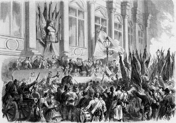 Parijs, La Commune: Proclamatie van de resultaten van het referendum op 26 maart 1871 op de Place de l