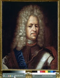 Portret van Alexander Danilovitsj Mensjikov, generaal, prins van het Heilige Roomse Rijk en hertog van Hongarije (1673-1729)