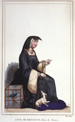 Portret van Anne van Bretagne (1476-1514), koningin van Frankrijk, vrouw van Karel VIII en daarna Lodewijk XII. Gravure uit 1830