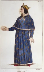 Portret van Karel V de Wijze (1338 - 1380). gravure uit 1830