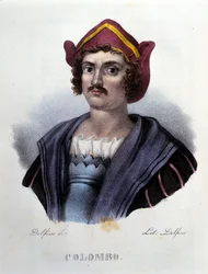 Portret van Christoffel Columbus, gravure 19e eeuw