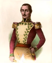 Portret van generaal Santander (Francisco de Paula) (1782-1840), Colombiaans militair en staatsman, held van de onafhankelijkheid van 1819. Gravure uit 1836 Privécollectie