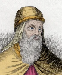 Portret van Gregorius van Nazianze (Naziance), bekend als de Jongere of Gregorius de Theoloog (329-390), theoloog en kerkleraar. Gravure uit de 19e eeuw.