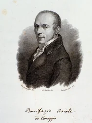 Portret van Italiaanse componist Bonifazio Asioli. Gravure. 19e eeuw