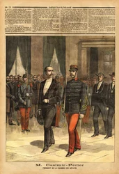 Portret van Jean Casimir-Perrier (Casimir Perrier, Casimir Perrier, Casimir-Perrier) (1847-1907), nieuwe voorzitter van de Kamer van Afgevaardigden. Gravure in 