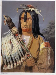 Portret van Kee-Ake-Saa-Ka-Wow met de kalumet - in "Wandering of an artist among the indians of north america" door Paul Kane, Longmans & Roberts, Londen