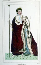 Portret van Napoleon I (1769 - 1821) in keizerlijk kostuum.