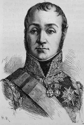 Portret van Nicolas Oudinot, hertog van Reggio (1767 - 1847). Gravure van het einde van de 19e eeuw in 
