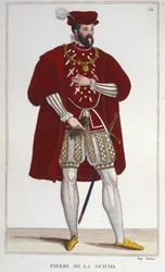 Portret van Pierre De la Guiche (1464-1544) (ridder, raadgever en kamerheer van de koning, baljuw van Autun en Mâcon, ambassadeur. Heer van Guiche en Chaumont) gravure uit 1830