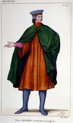 Portret van Pierre Rogiers, troubadour en jongleur uit de 12e eeuw.