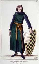 Portret van Pierre de Dreux, genaamd Mauclerc, hertog in 1213. Gravure uit 1830