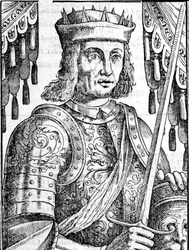 Portret van Roger II van Hauteville, stichter van de monarchie van Sicilië. Houtsnede uit de 16e eeuw.