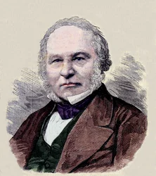 Portret van Sir Rowland Hill (1795-1879), uitvinder van de postzegel.