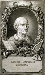 Portret van Seneca (4-65). Gravure van 1794. Coll Maciet, Bibliotheek van Decoratieve Kunsten, Parijs