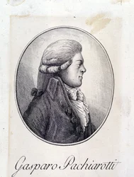 Portret van de Italiaanse castraat Gasparo Pacchierotti (Pacchiarotti) (1740 - 1821). Gravure uit de 19e eeuw.
