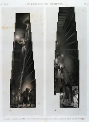 Piramides van Memphis: uitzicht op de bovenste galerij van de Grote Piramide, genomen van de bovenste en onderste lager - in “Beschrijving van Egypte”, Keizerlijke Edities