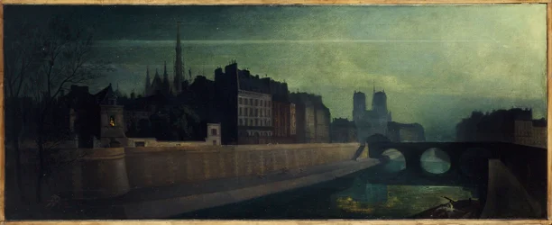 Quai des Orfèvres, Pont Saint-Michel, Notre-Dame, circa 1860; nachteffect, huidige 1e en 4e arrondissementen