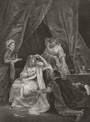 Koningin Elizabeth I en de Graaf van Sussex (print)