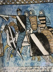 Spanje. Castilië en León. Valladolid. Klooster van San Bernardo de Valbuena. Castiliaans leger, groep christelijke soldaten te paard. 14e eeuw. Fresco schilderij op 