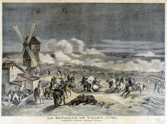 De Slag bij Valmy (1792), volgens het schilderij van Horace Vernet. Illustratie van het "Petity Journal" van 1892