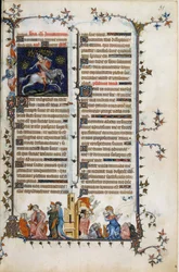De Deense prelaat en staatsman Absalon of Axel (1128-1201), die Denemarken van piraten bevrijdde, sterft hangend aan een boom. Hieronder een allegorie van waanzin, de profeet Daniël legt zijn droom uit aan koning Nebukadnezar. Rechts, scène van het sacrame