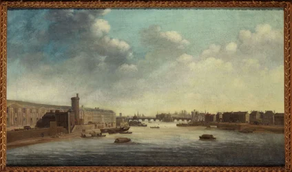 De Grande Galerie du Louvre, met de Porte Neuve, Pont-Neuf, Cité, Tour de Nesle en Quai Malaquais, circa 1640, tussen 1635 en 1645