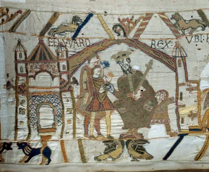 De koning van Engeland Edward de Belijder instrueert Harold om aan de hertog van Normandië Willem de Veroveraar (1027-1087) te bevestigen dat hij zijn opvolger zal zijn op de troon van Engeland (detail)