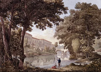 De Sternbrug in Weimar, Duitsland. Gravure uit 1793