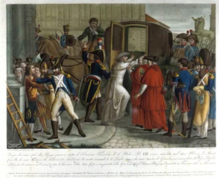De arrestatie van Pius VII (1742 - 1823) in Savona in 1809