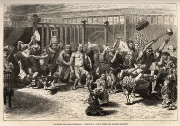 De bacchanaal van de brouwers, op oudejaarsavond, na het ontvangen van hun salaris en feestvieren, lopen ze in een vrolijke en luidruchtige processie in Edo (het huidige Tokio), uitgerust met een enorme sake-wasbak en een lange plumeau om de plafonds te du