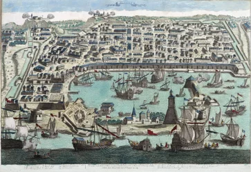De haven van Messina - 18e-eeuwse gravure