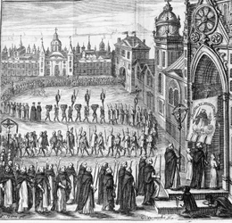 De processie van de Inquisitie gaat naar het Tribunaal. Spanje. 17e eeuw