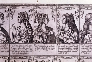 De sibillen: Libische, Delphi en Cumaeaanse (gravure)
