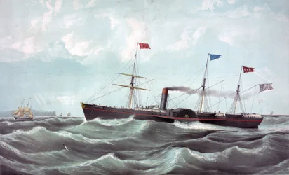 De stoomboot US Atlantic (US mail stoomschip Atlantic) Lithografie 1850