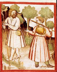 Twee miniatuurherders uit codex 212 (of padovano codice of Bijbel van Padua) 1390-1400 Rovigo, Accademia dei Concordi